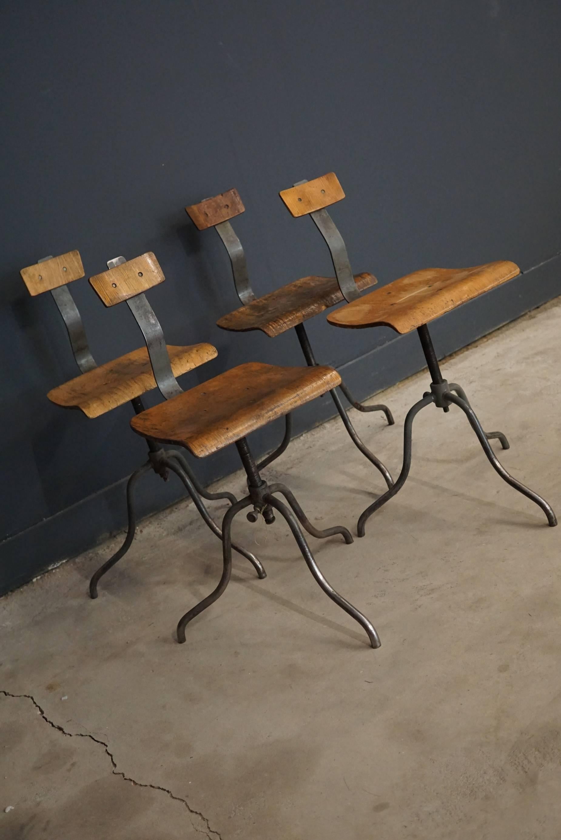 Set of Four Industrial Workshop Chairs In Good Condition In Nijmegen, NL