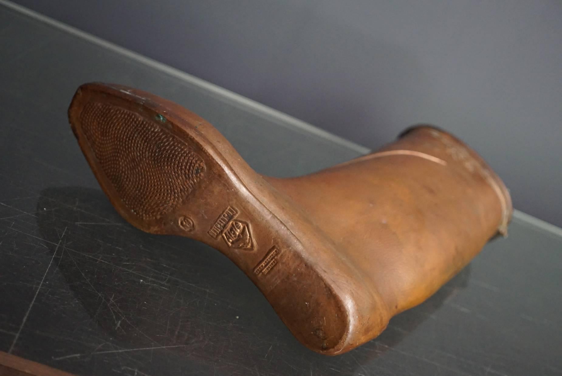 Great patinated copper French boot mold, circa 1950s.