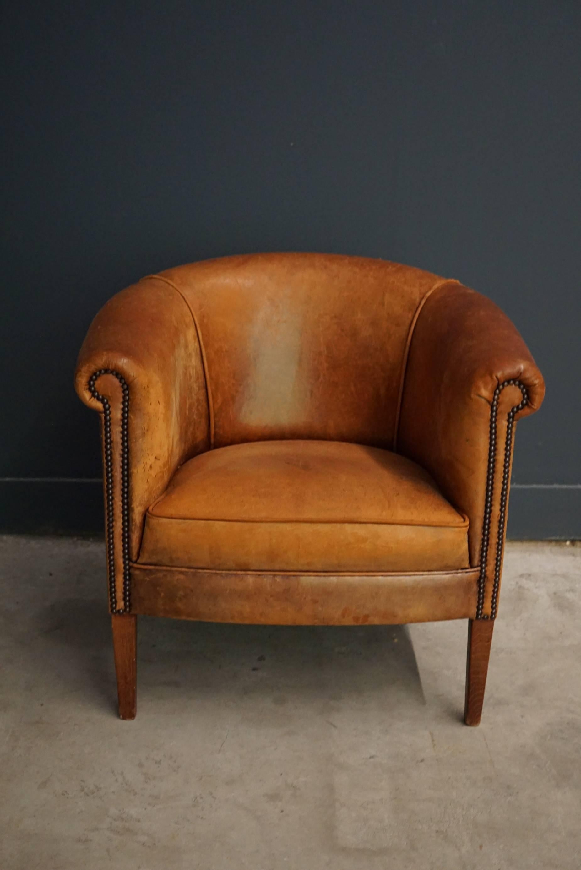 Industrial Vintage Cognac Leather Club Chair