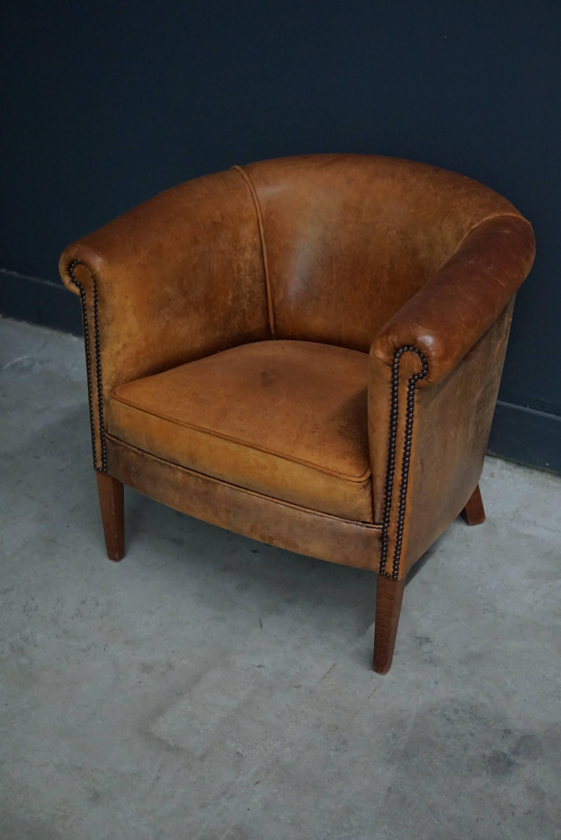 Vintage Cognac Leather Club Chair In Good Condition In Nijmegen, NL