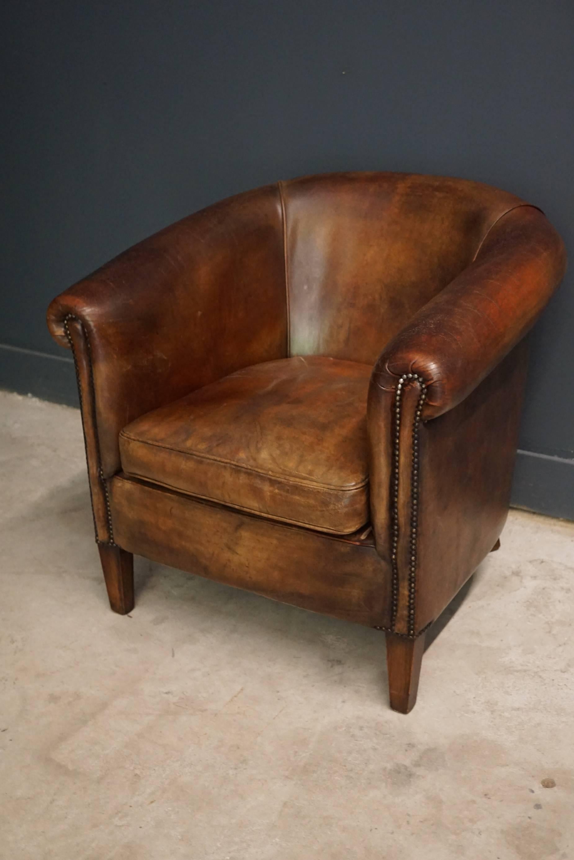 Industrial Vintage Cognac Leather Club Chair