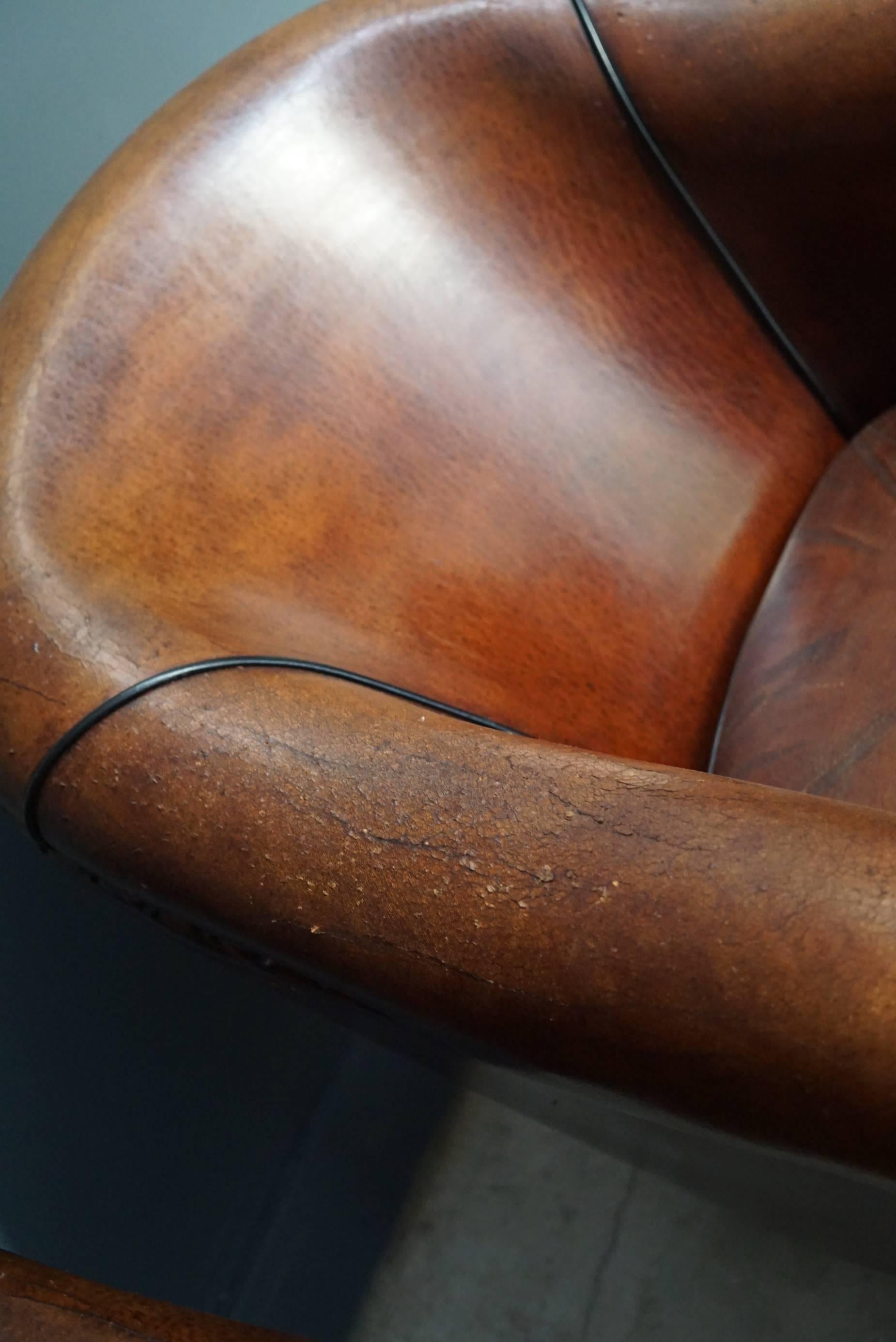 Dutch Pair of Vintage Cognac Leather Club Chairs