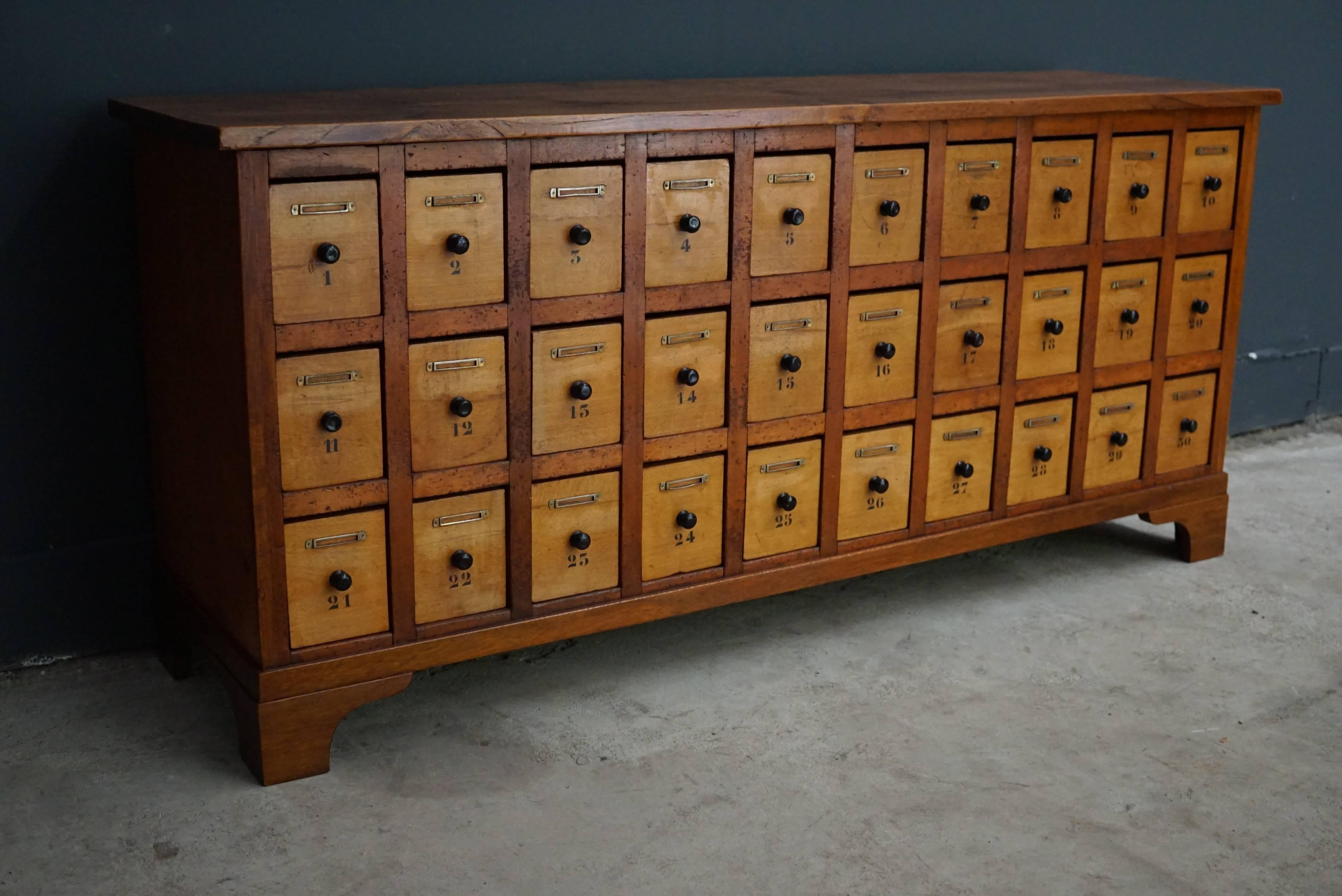 Industrial Dutch Beech and Oak Apothecary Cabinet, 1930s