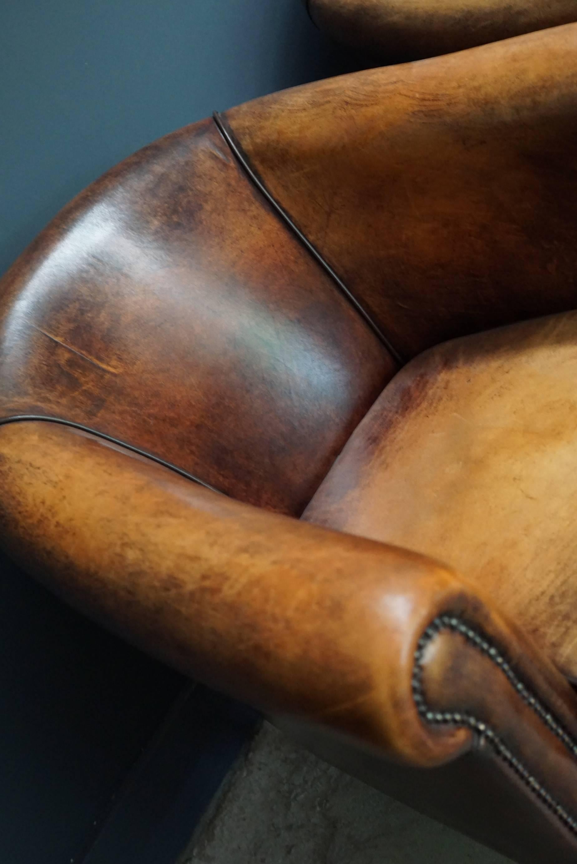 Vintage Dutch Cognac Leather Club Chairs, Set of Two In Good Condition In Nijmegen, NL