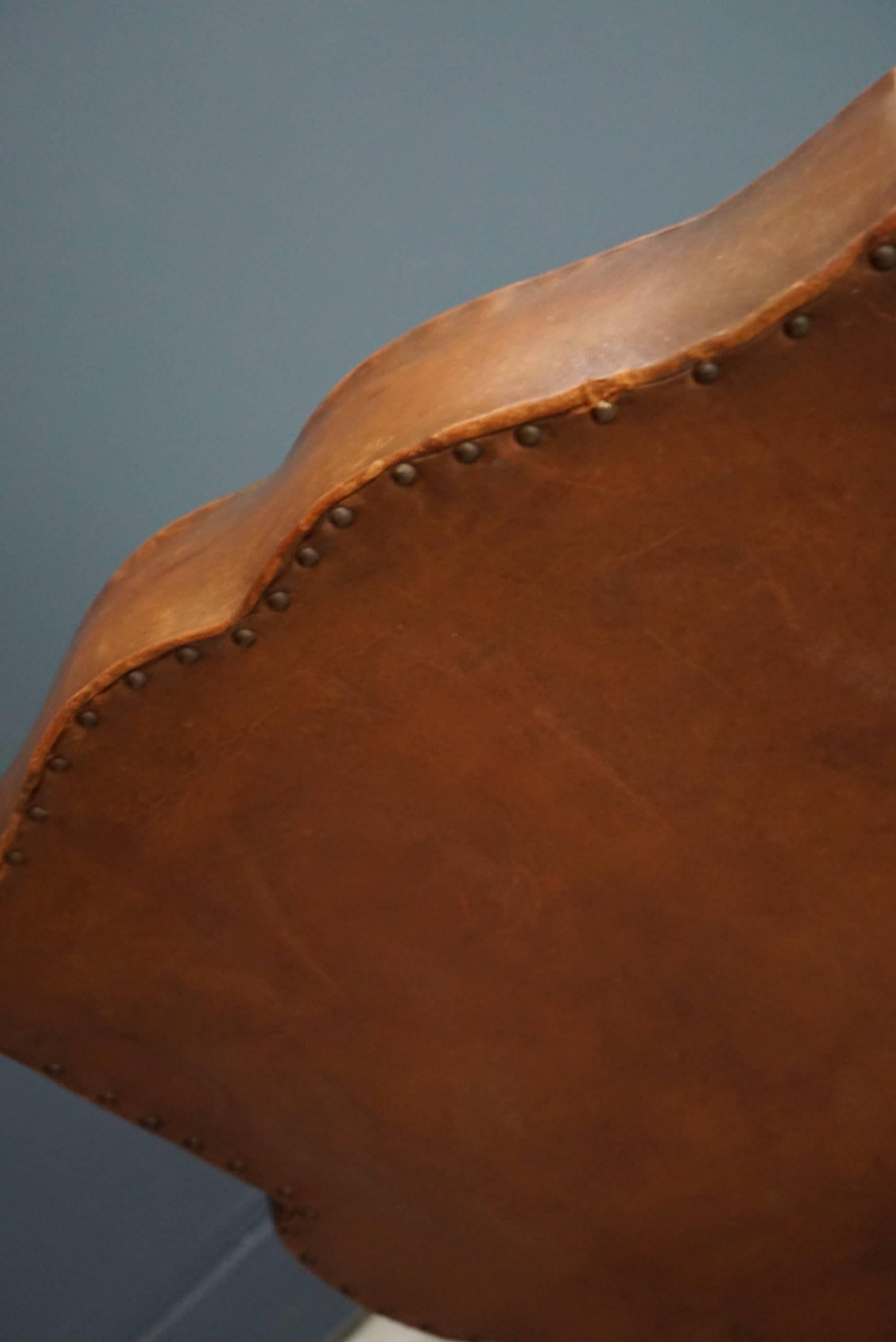 French Cognac Moustache Back Leather Club Chair, 1940s 2