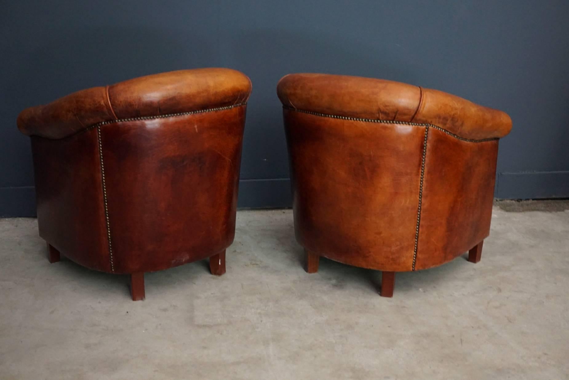 Vintage Dutch Cognac Leather Club Chairs, Set of Two 3