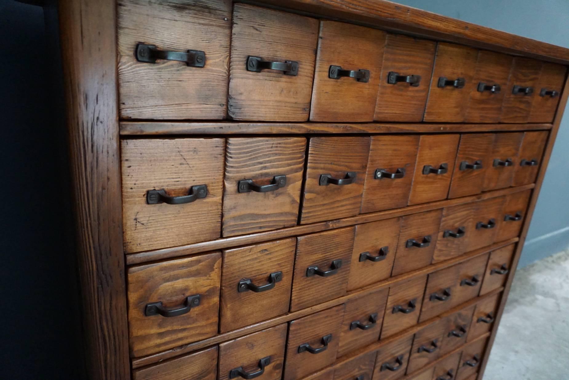 Industrial Vintage French Pine Apothecary Cabinet, 1930s