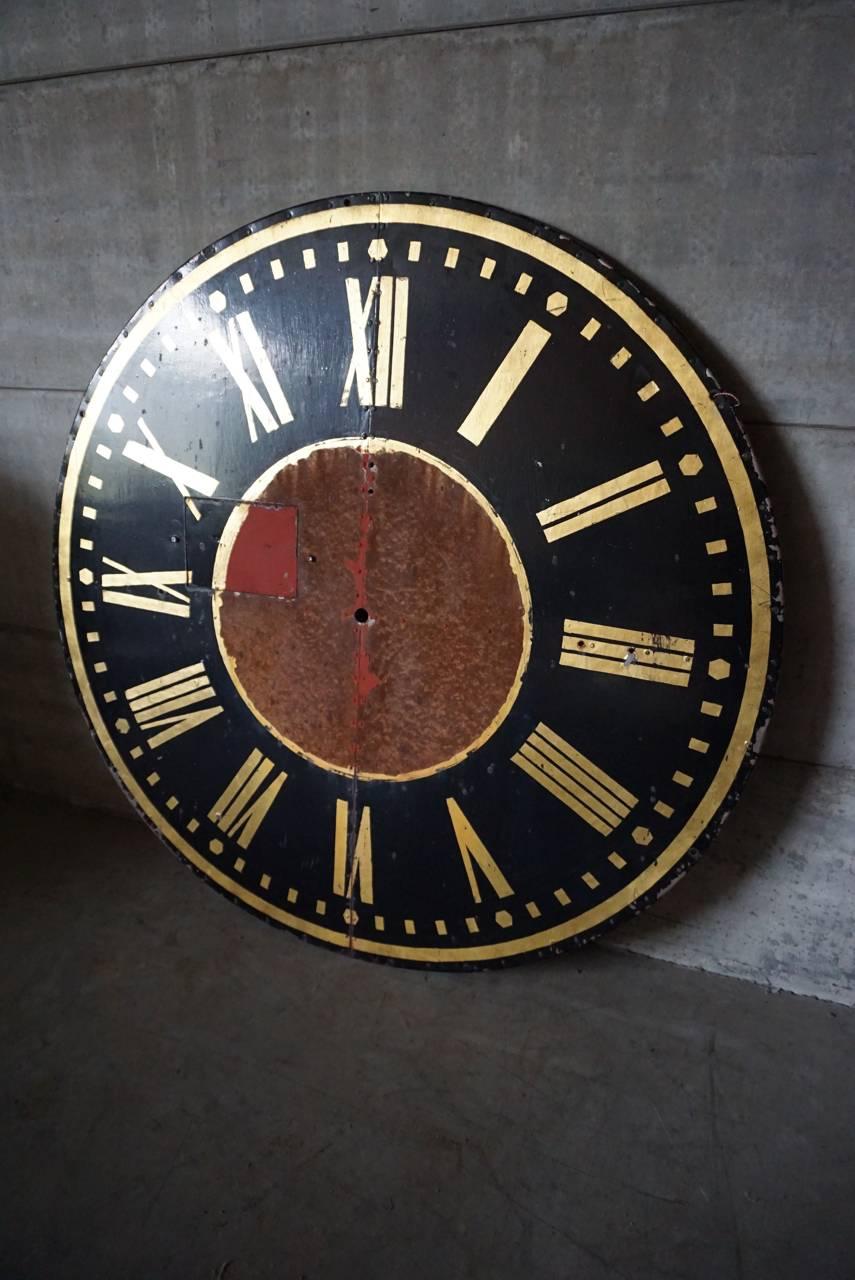 French Clock face from an old church painted Galvanised metal. Circa 1930.