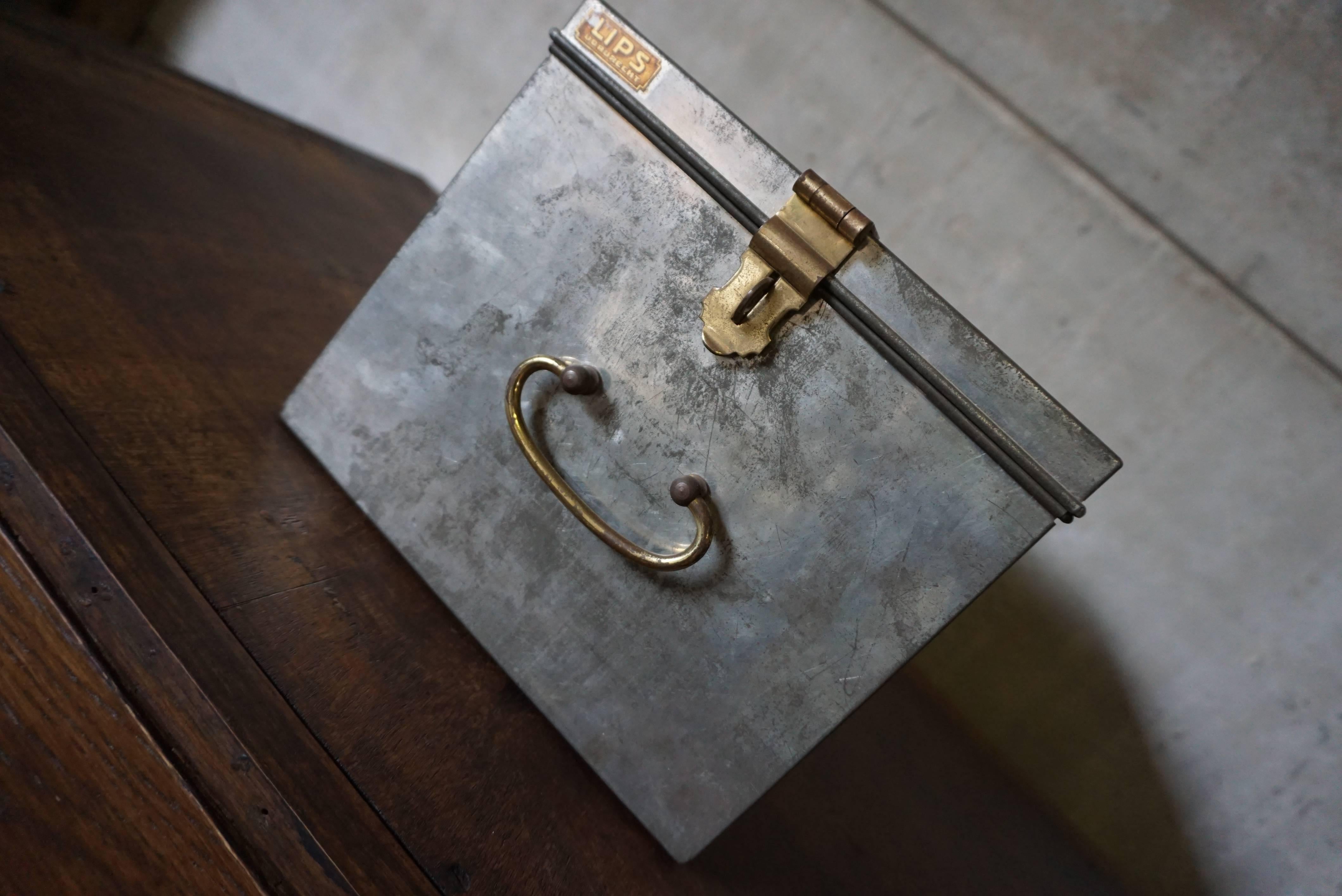 Aluminum Vintage Industrial Safe Box with Brass Details