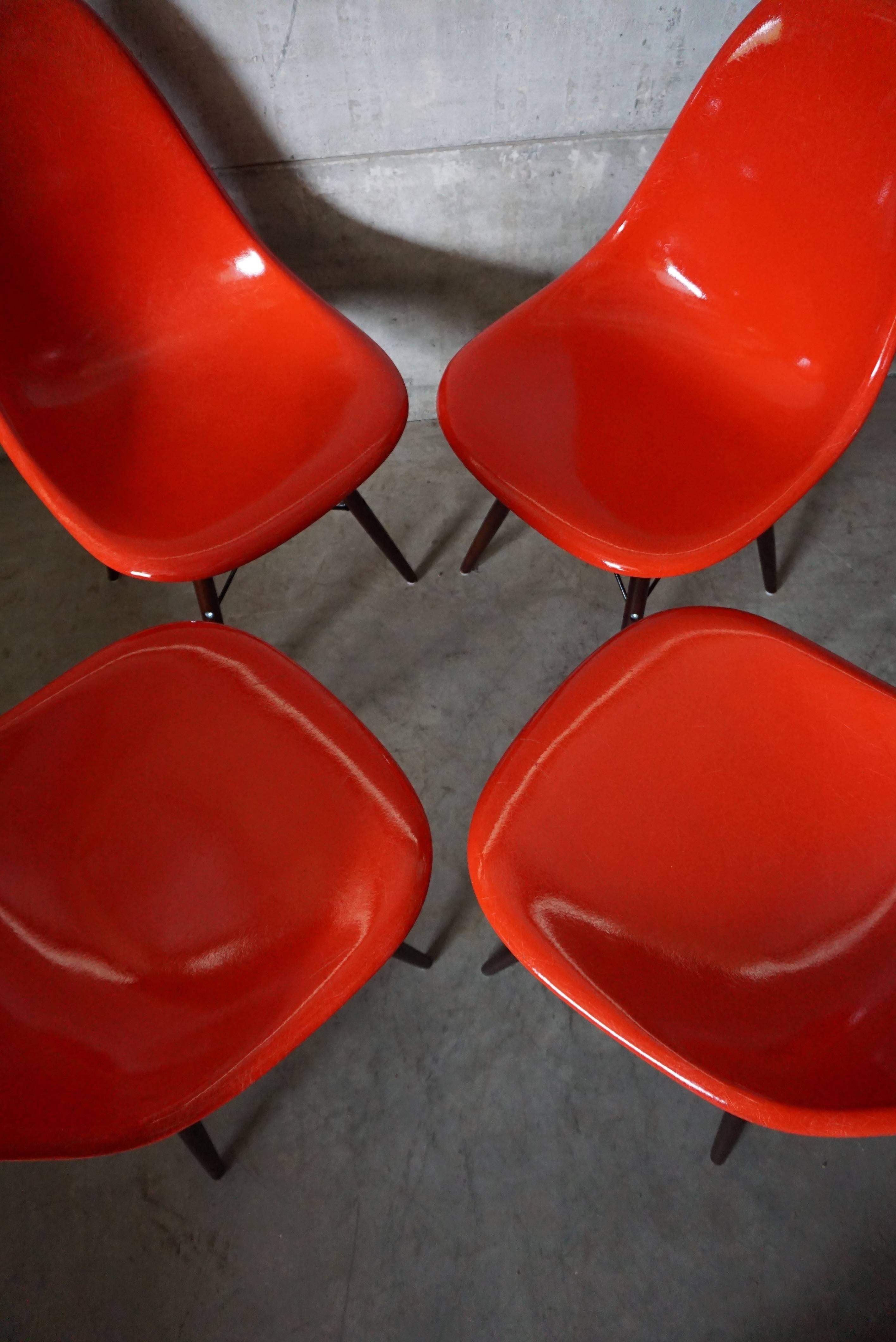 20th Century Red DSW Chairs by Charles and Ray Eames, 1950s, Set of Four