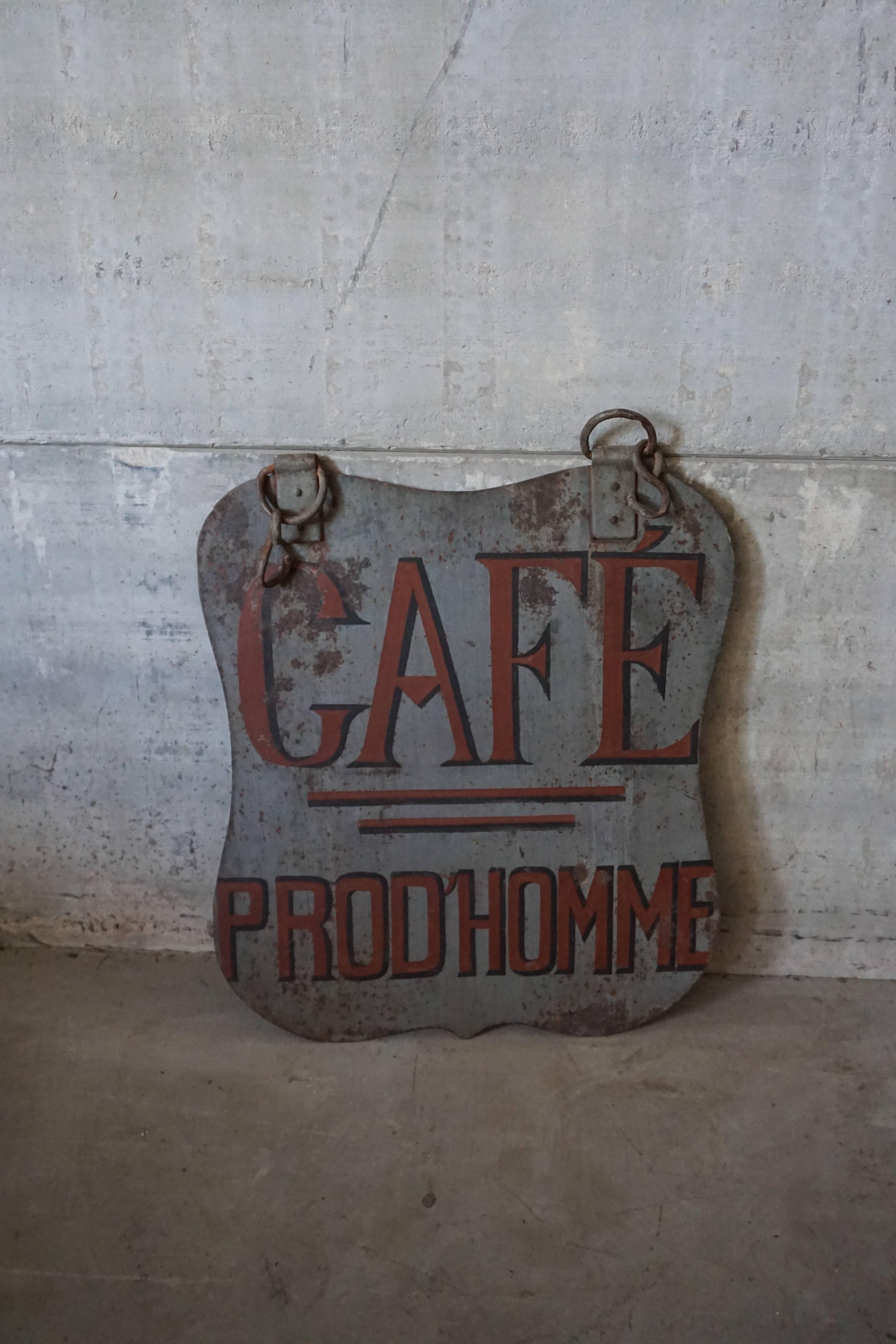 Hand painted French cafe sign made from metal
