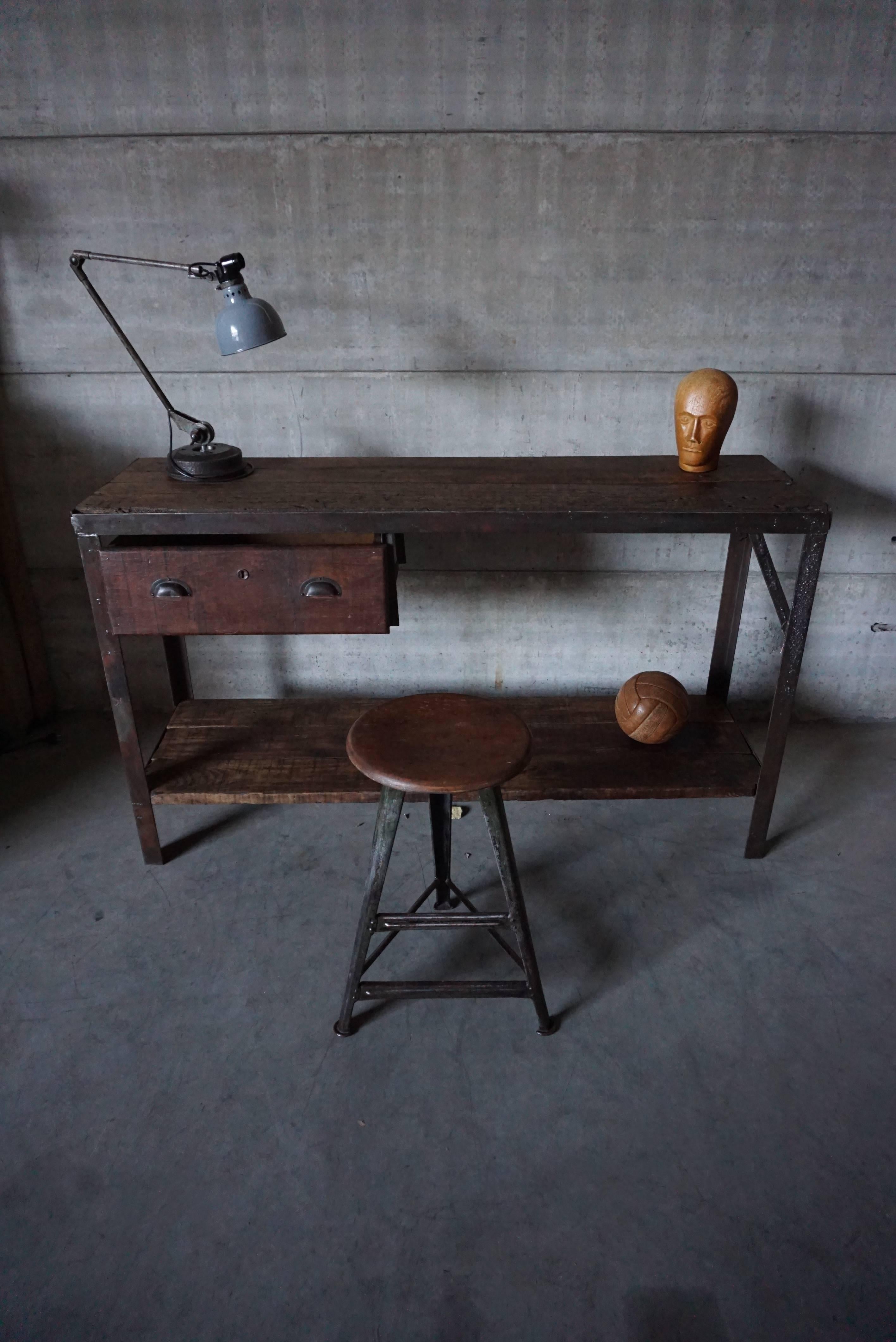Industrial Workbench with Drawer 1950s 2