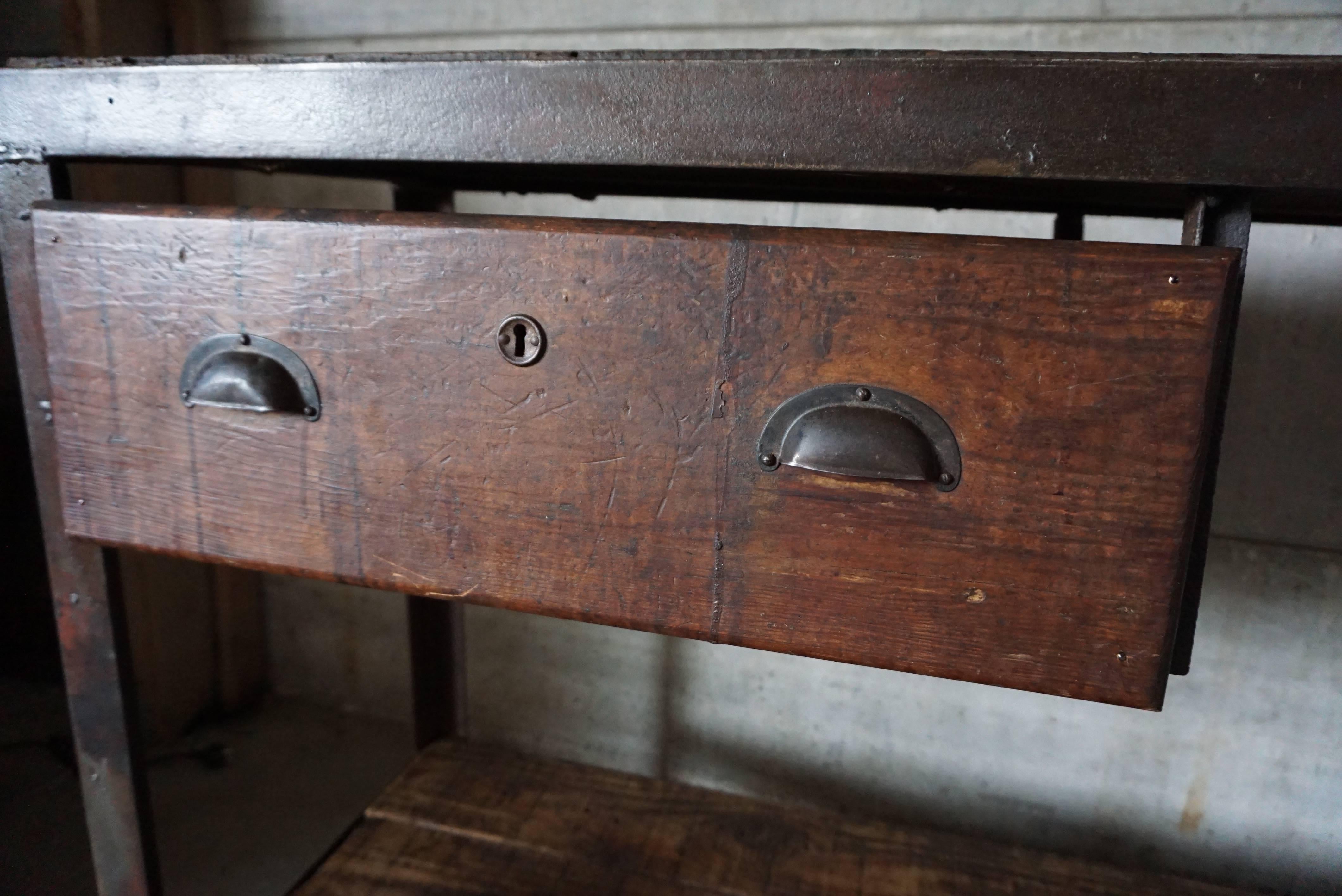 French Industrial Workbench with Drawer 1950s