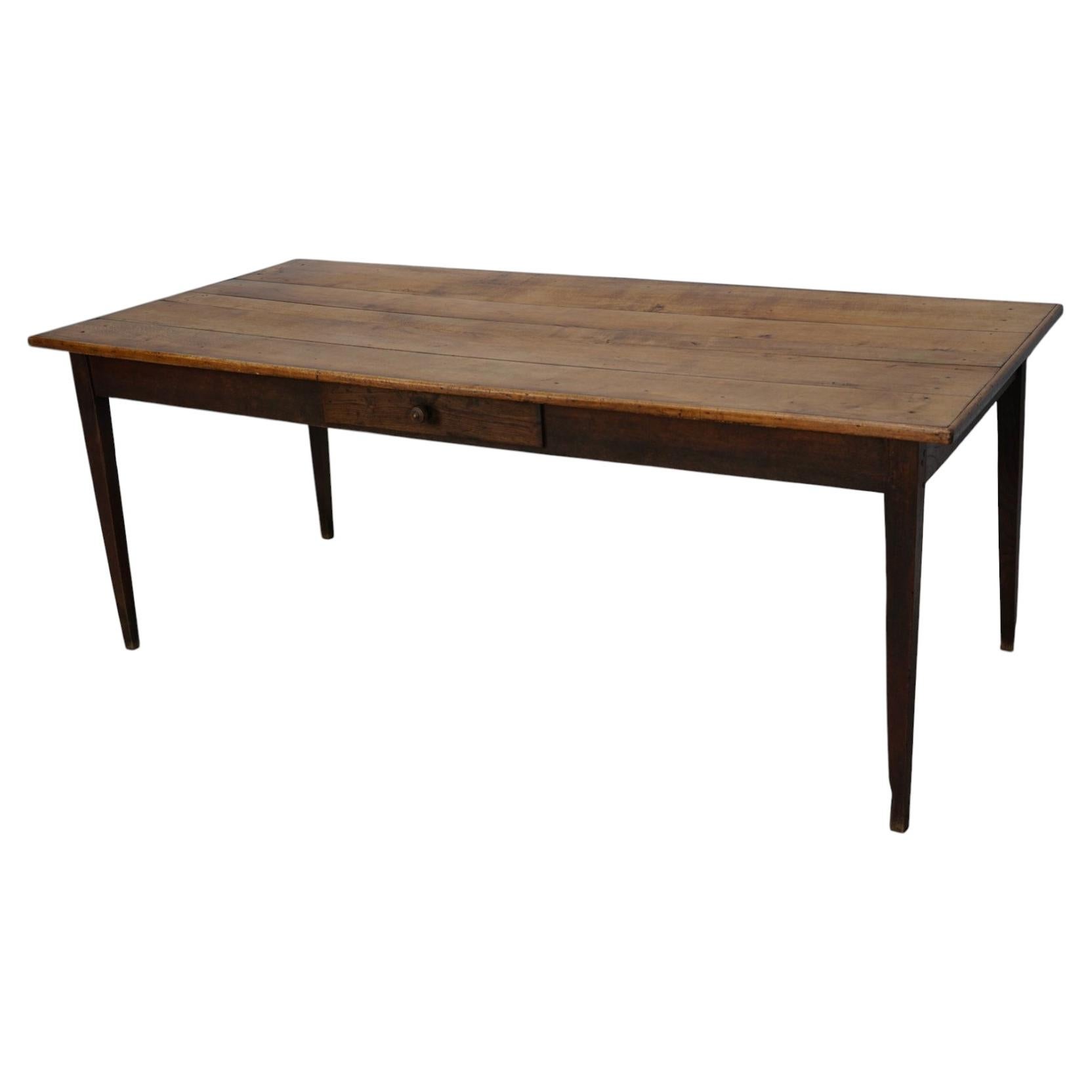 Antique Oak Early 20th Century French Rustic Farmhouse Dining Table For Sale