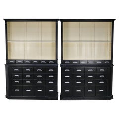 Large Pair of Antique Black Painted Apothecary Cabinets, Eastern Europe 1910s