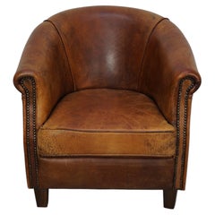 Vintage Dutch Club Chair in Cognac Colored Leather