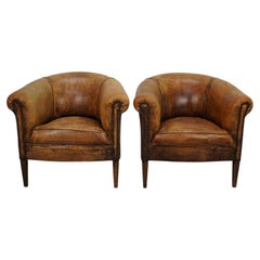 Vintage Dutch Cognac Colored Leather Club Chair, Set of 2