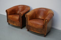 Vintage Dutch Cognac Colored Leather Club Chair, Set of 2