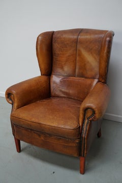 Vintage Dutch Club Chair in Cognac Colored Leather