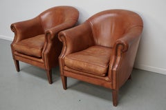 Vintage Dutch Cognac Colored Leather Club Chair, Set of 2
