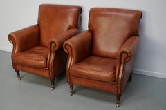 Vintage Dutch Cognac Colored Leather Club Chair, Set of 2