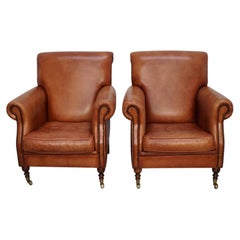 Vintage Dutch Cognac Colored Leather Club Chair, Set of 2