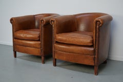 Vintage Dutch Cognac Colored Leather Club Chair, Set of 2