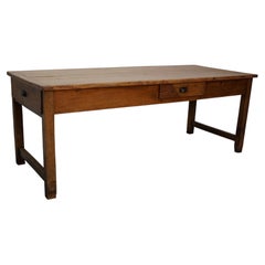 Table de salle à manger rustique de ferme française en merisier ancien, datant de la fin du XIXe siècle