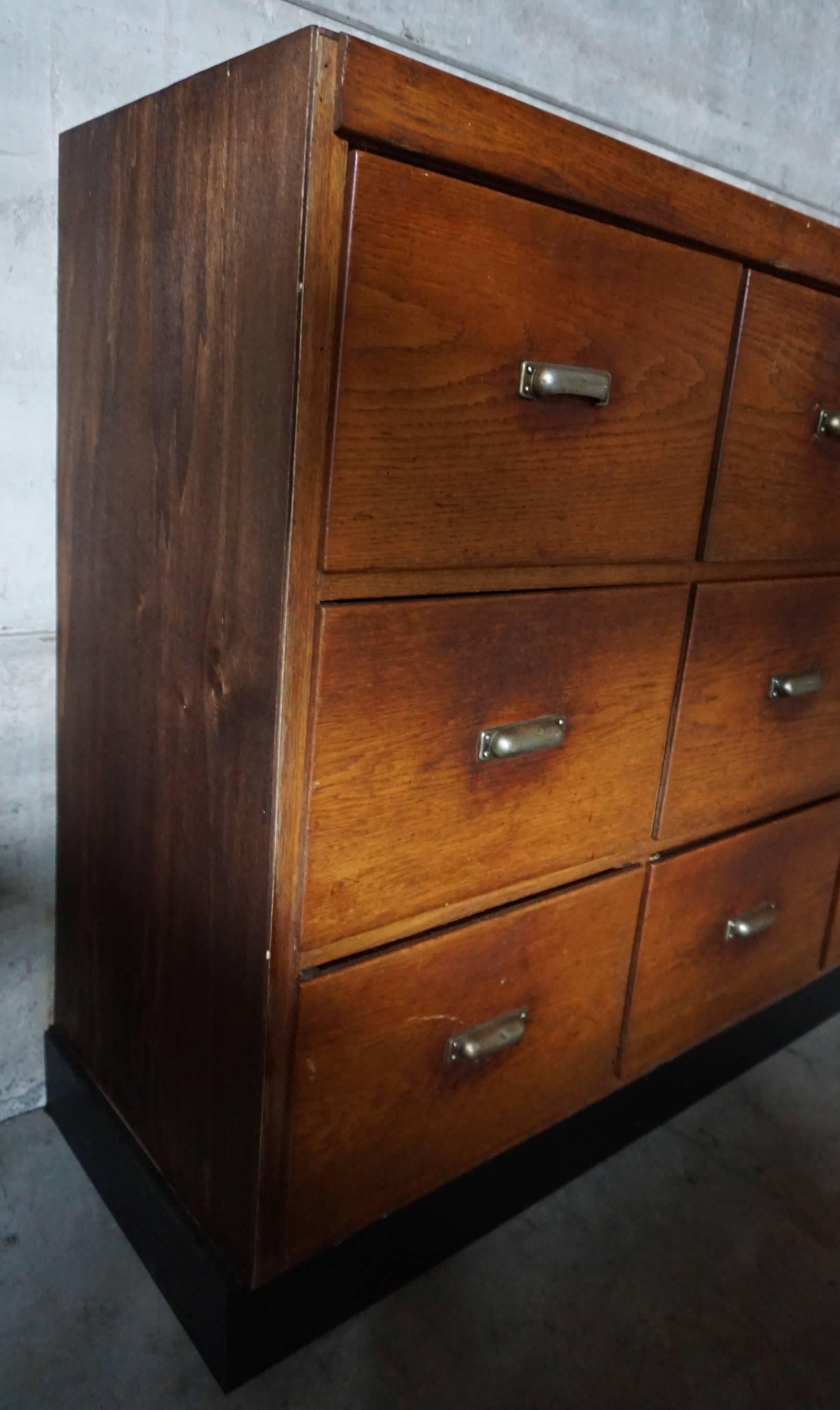 Vintage French Oak Apothecary Cabinet with Brass Hardware, 1930s 4