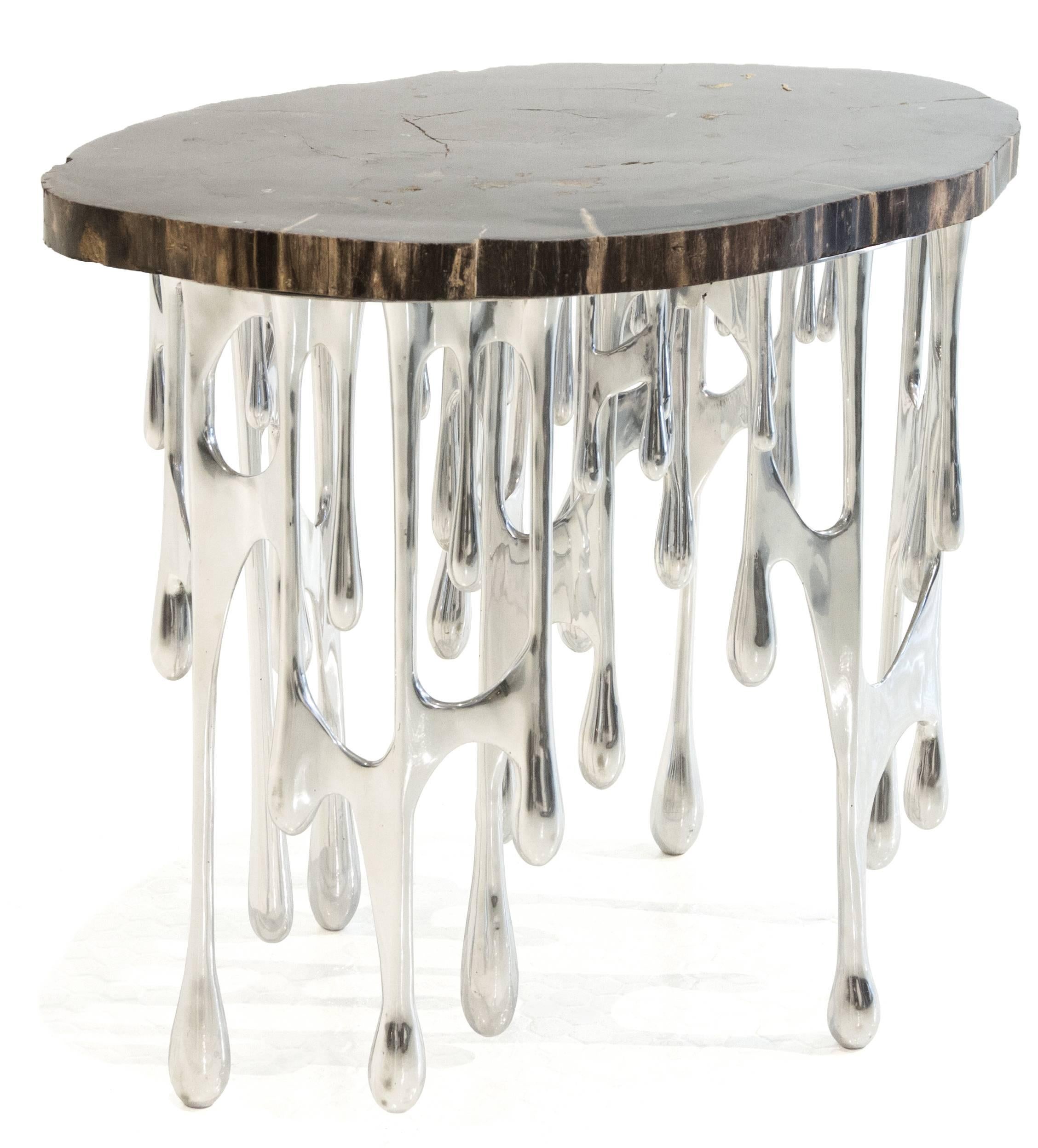 dripping silver metal accent table