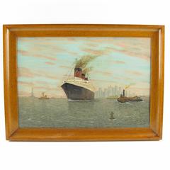 SS Normandie Transatlantic Ocean Liner in New York Painting by Louis Sedroc