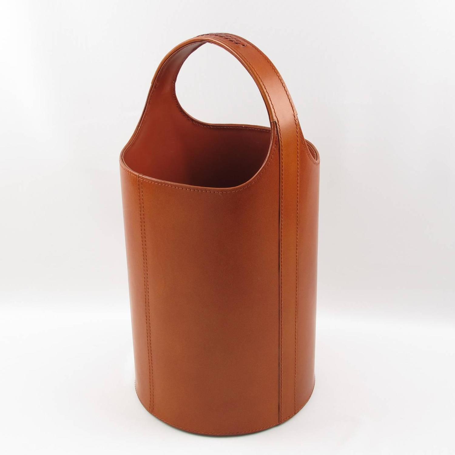 MidCentury Leather Waste Paper Basket, circa 1960s For Sale at 1stdibs