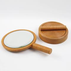 Sonia Delaunay Rare Carved Boxwood Vanity Set Box & Handheld Mirror, circa 1929