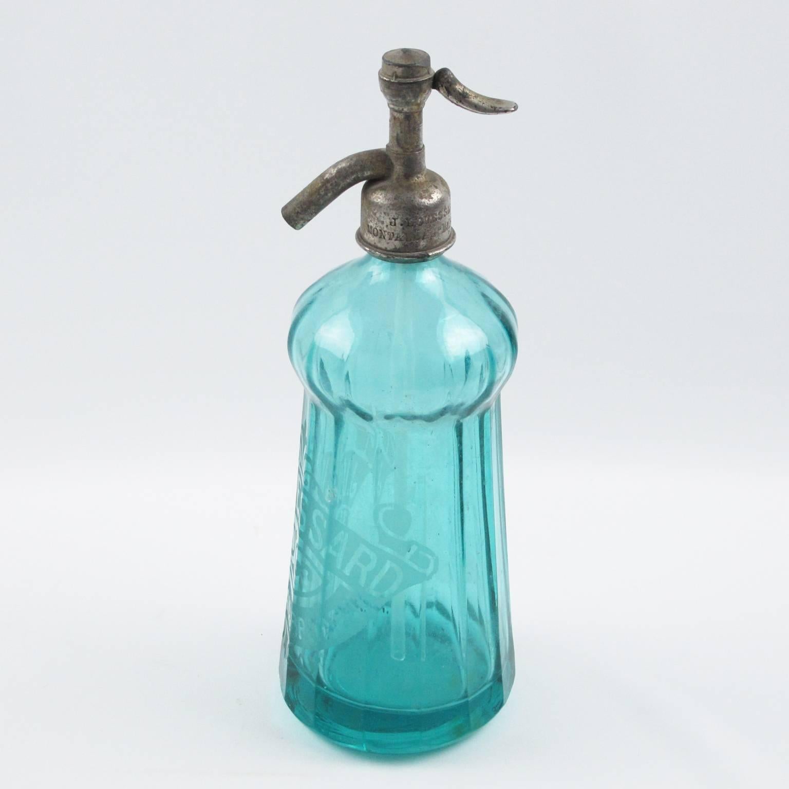 French Soda Siphon Seltzer Glass Bottle for Bar, circa 1932 In Good Condition In Atlanta, GA