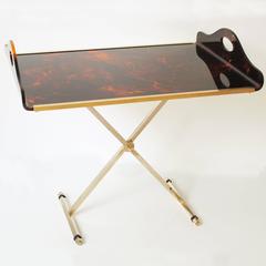 Christian Dior 1970s Tray Table Faux Tortoiseshell Lucite and Brass