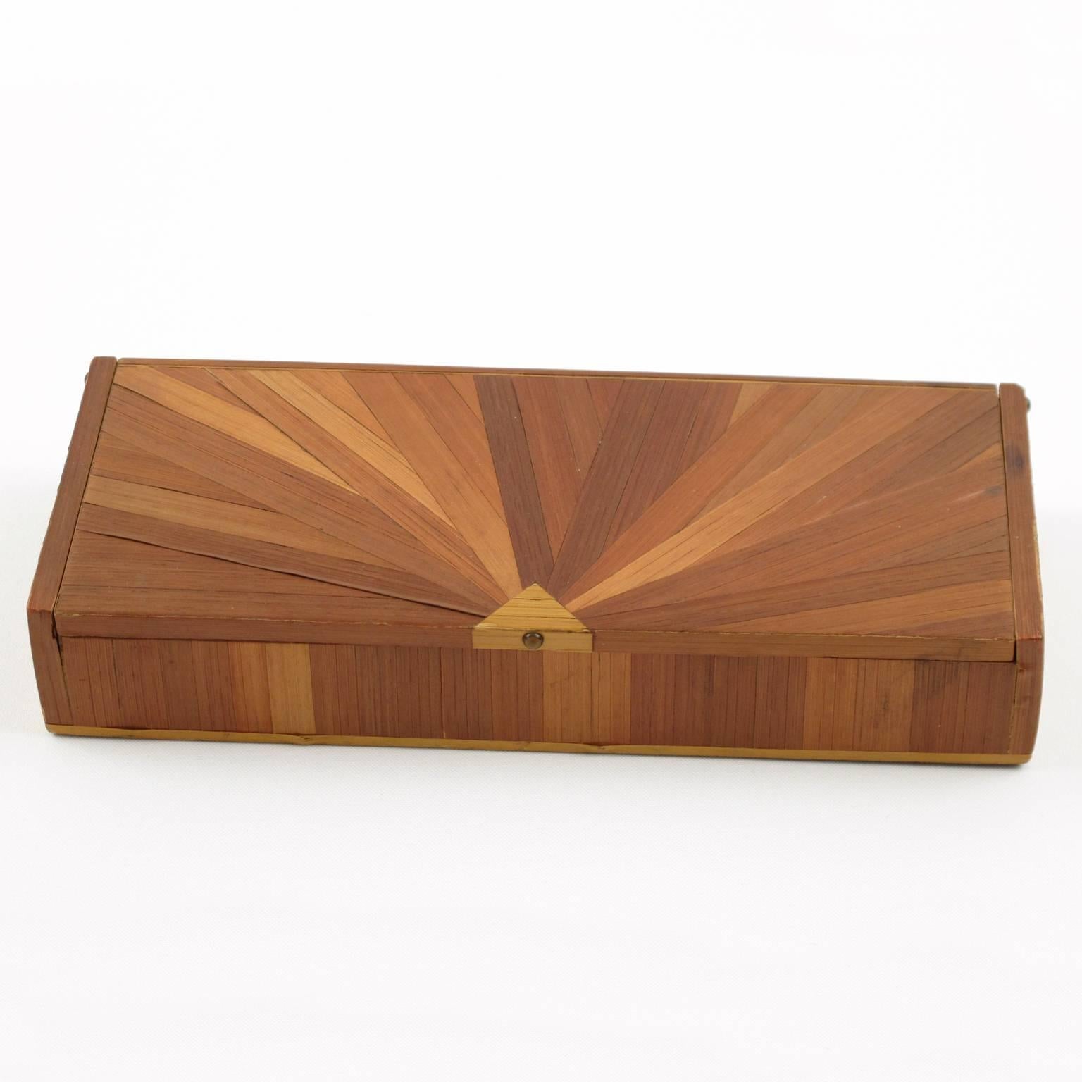 Mid-Century Modern Straw Marquetry Decorative Box by Jean Michel Frank, circa 1940s