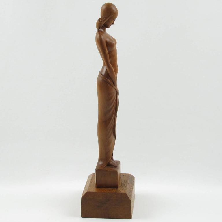 Vintage French Art Deco Wooden Sculpture Statuette by L. Goussot, circa