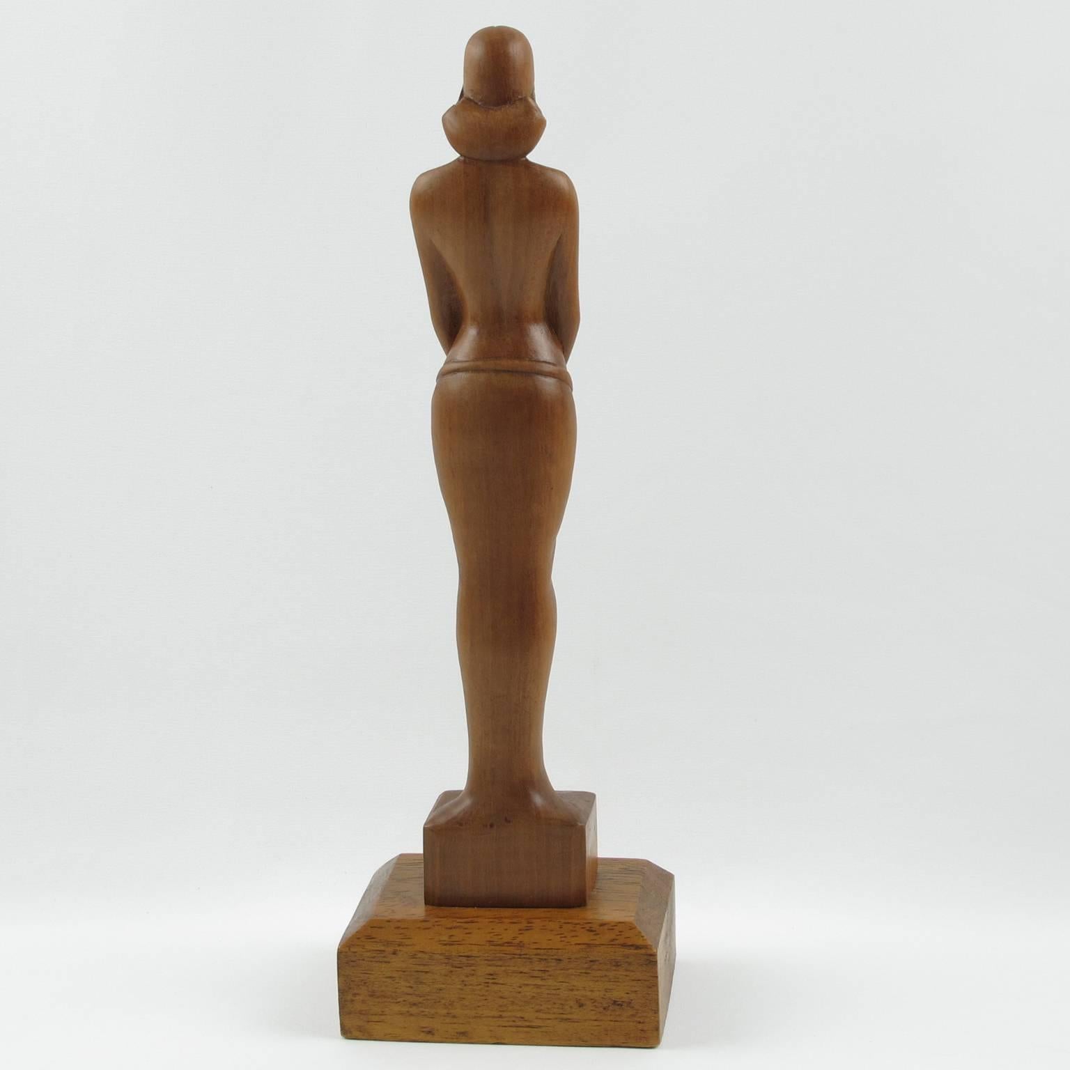 Vintage French Art Deco Wooden Sculpture Statuette by L. Goussot, circa 1930s In Good Condition In Atlanta, GA