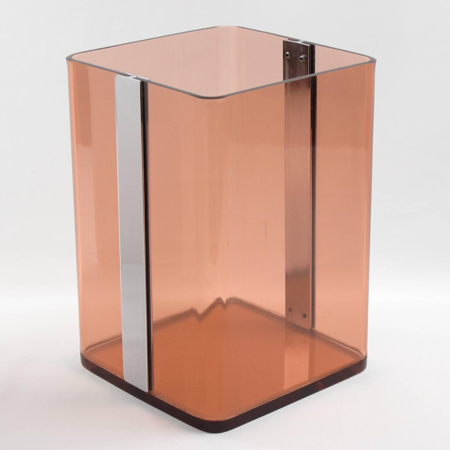 Mid-Century Modern Smoked Lucite Paper Waste Basket for Roche Bobois, France, circa 1970s