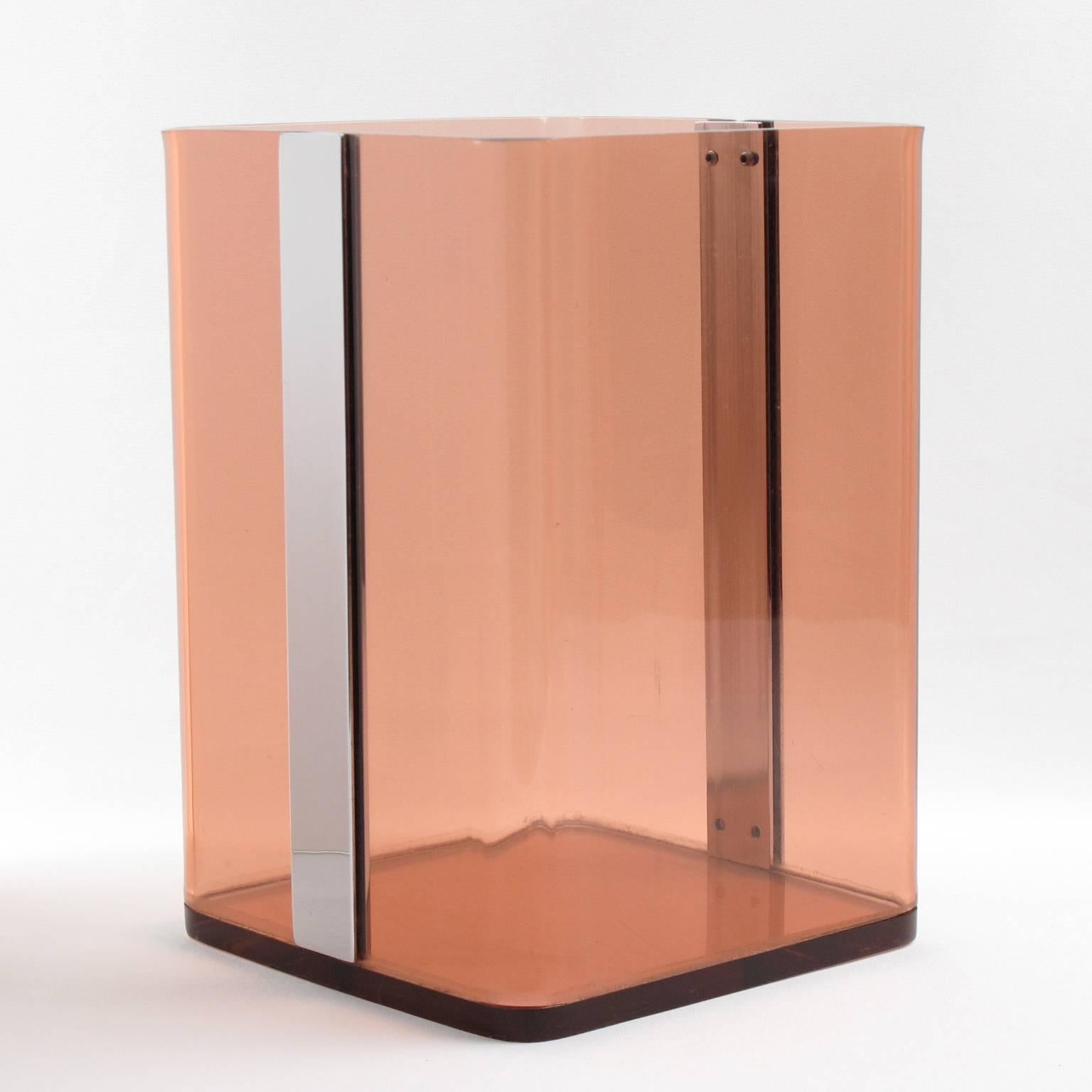 French Smoked Lucite Paper Waste Basket for Roche Bobois, France, circa 1970s