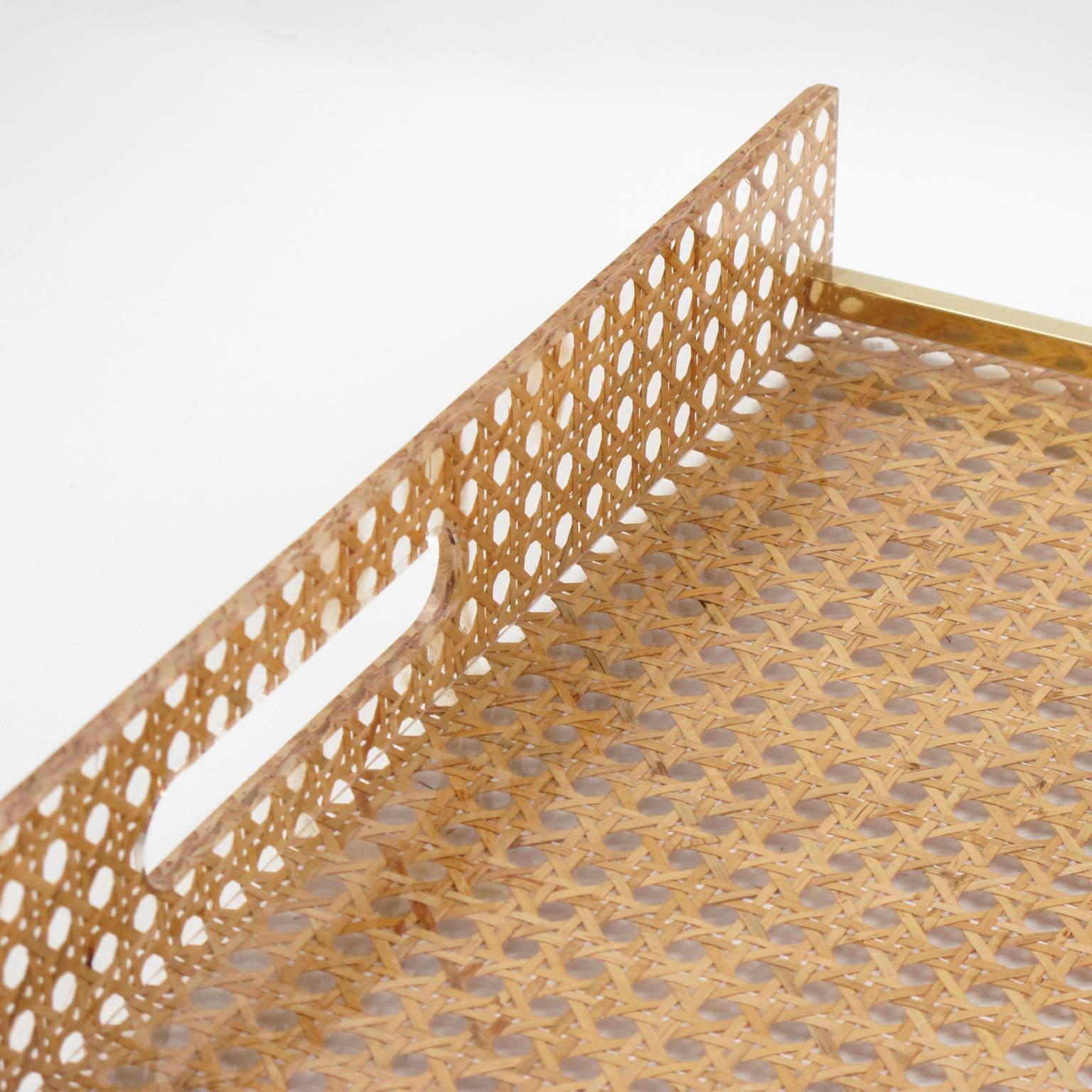 Mid-Century Modern 1970s Lucite and Rattan Serving Tray by Christian Dior Home Collection