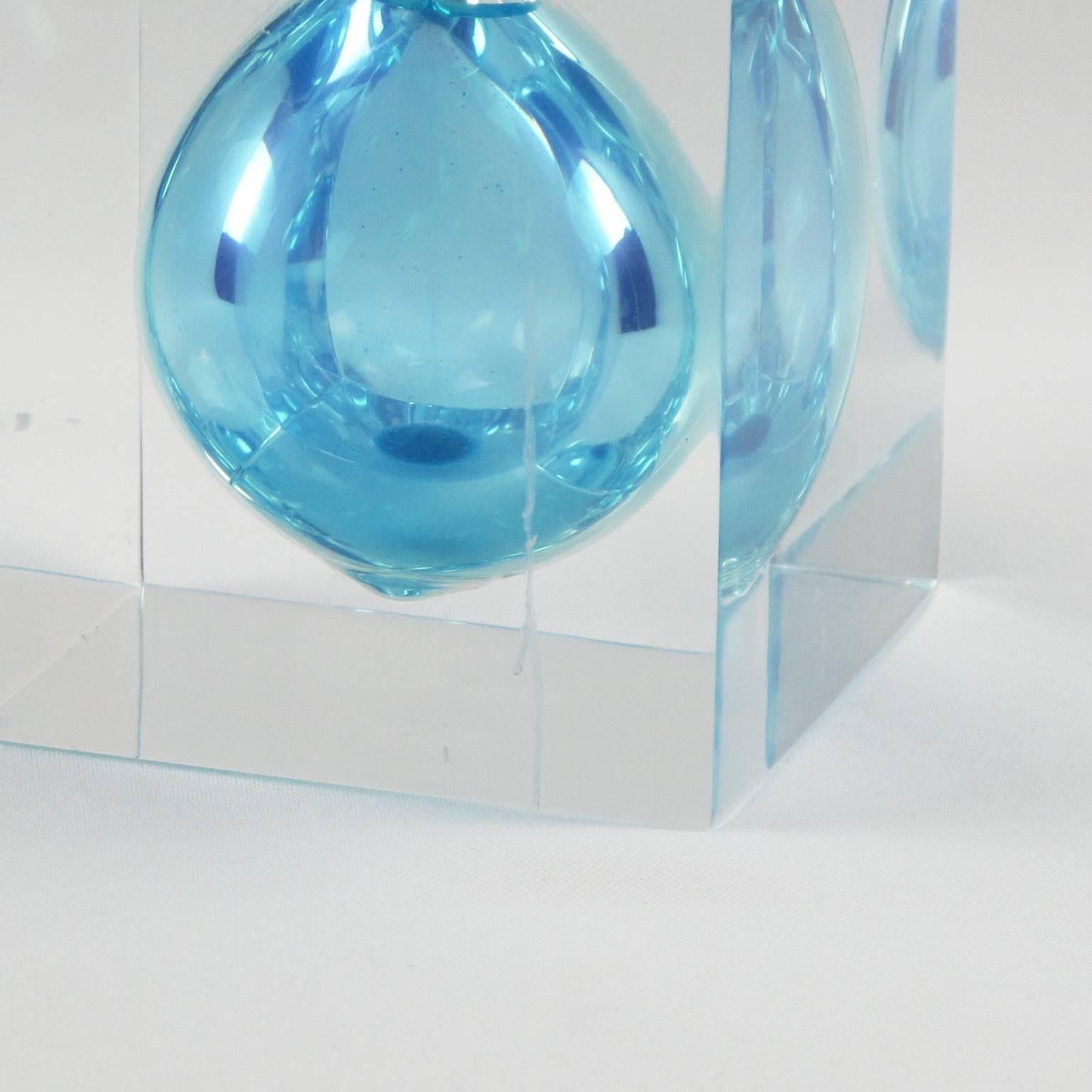 Late 20th Century 1970s Mid Century Modernist Large Lucite Hourglass with Blue Sand