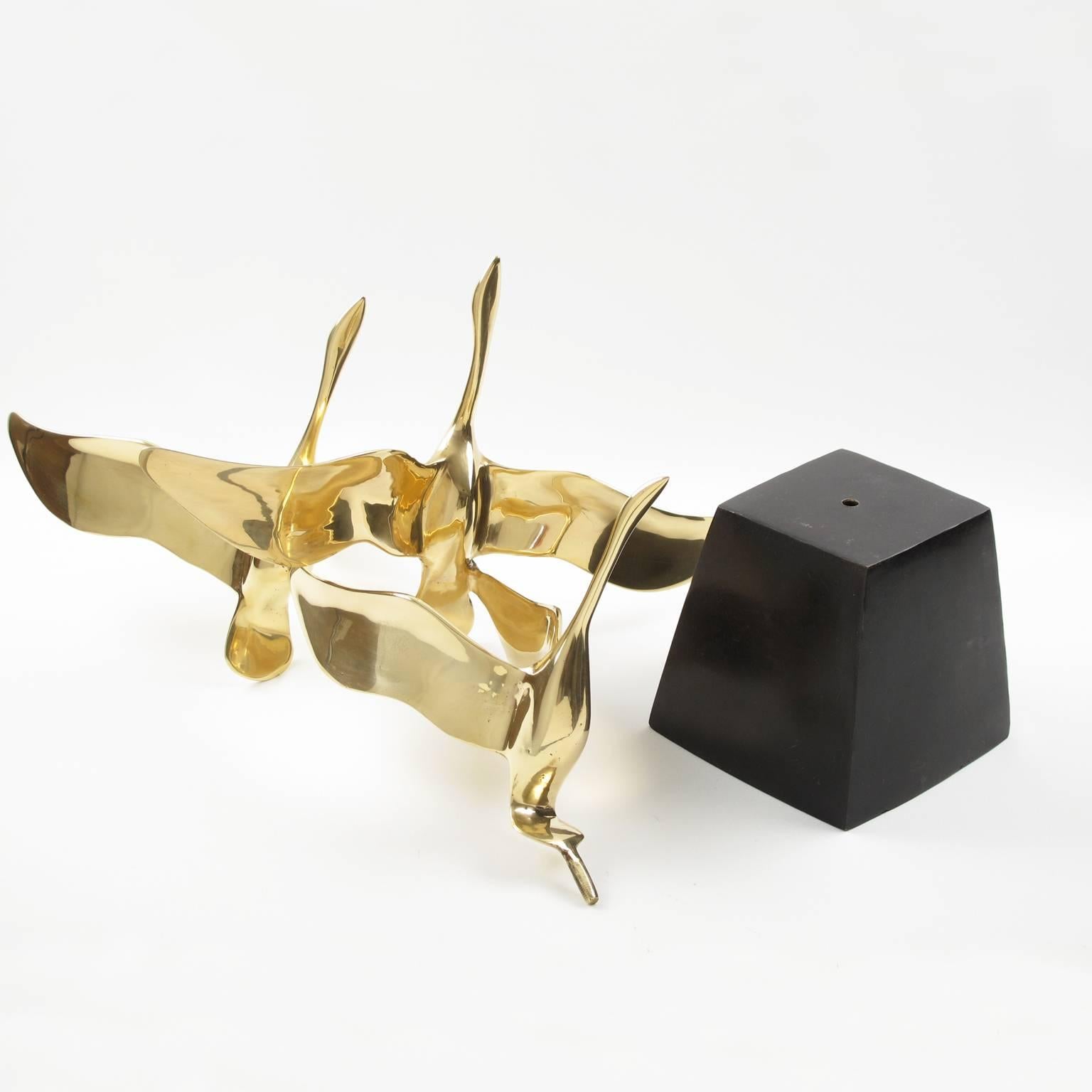 Mid-Century Modernist French Brass & Bronze Flying Birds Sculpture circa 1960s 1