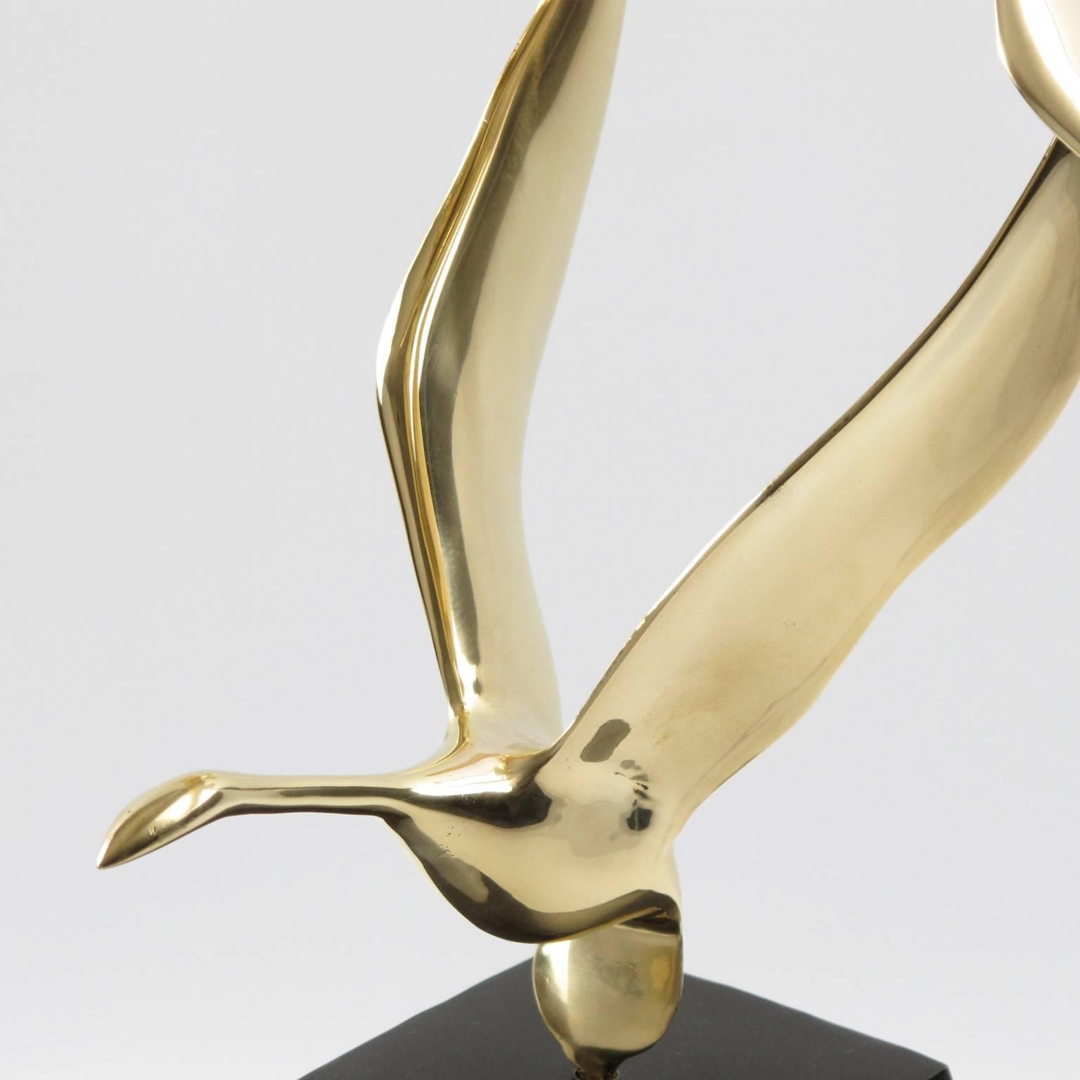 Mid-20th Century Mid-Century Modernist French Brass & Bronze Flying Birds Sculpture circa 1960s