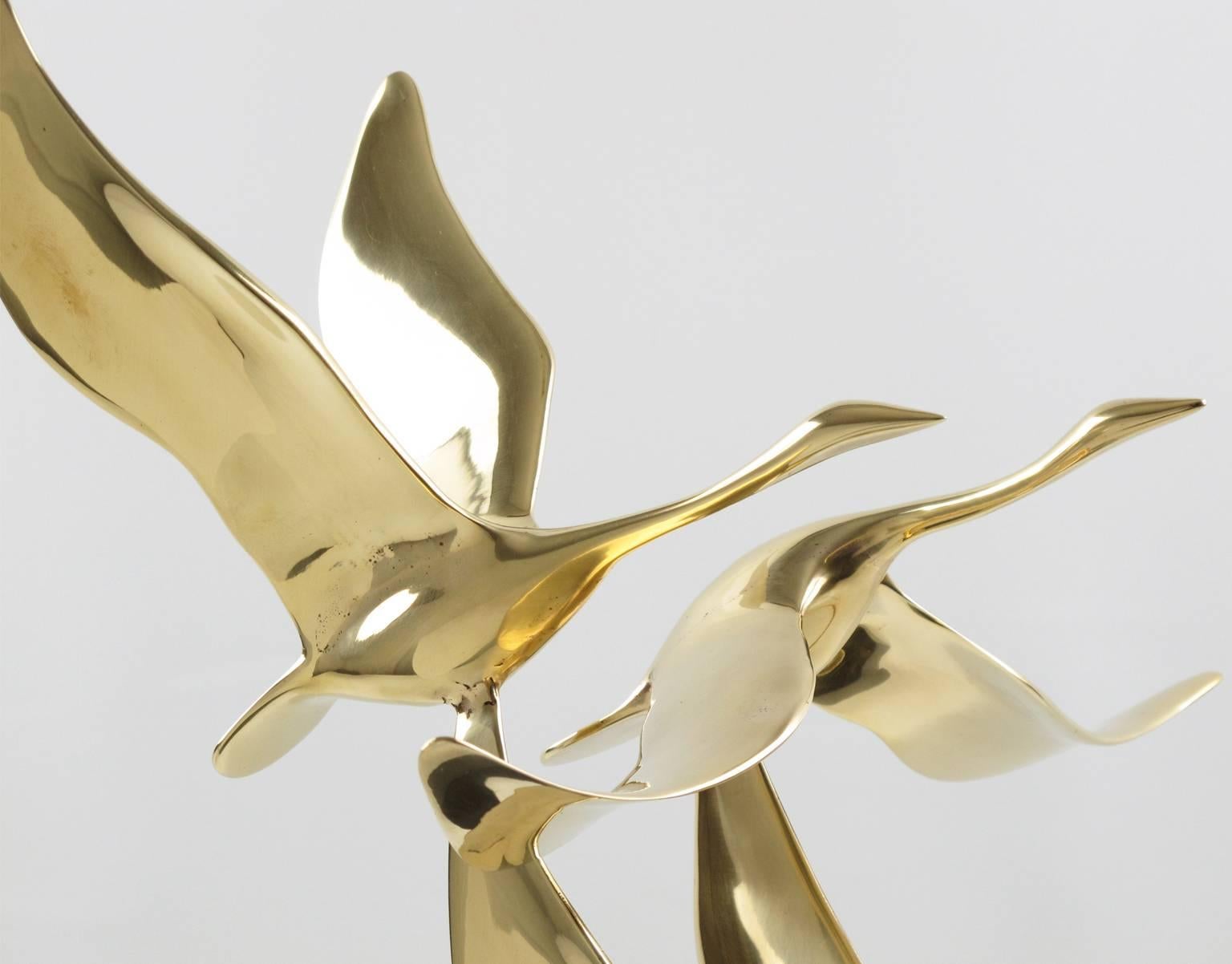 Mid-Century Modernist French Brass & Bronze Flying Birds Sculpture circa 1960s In Good Condition In Atlanta, GA