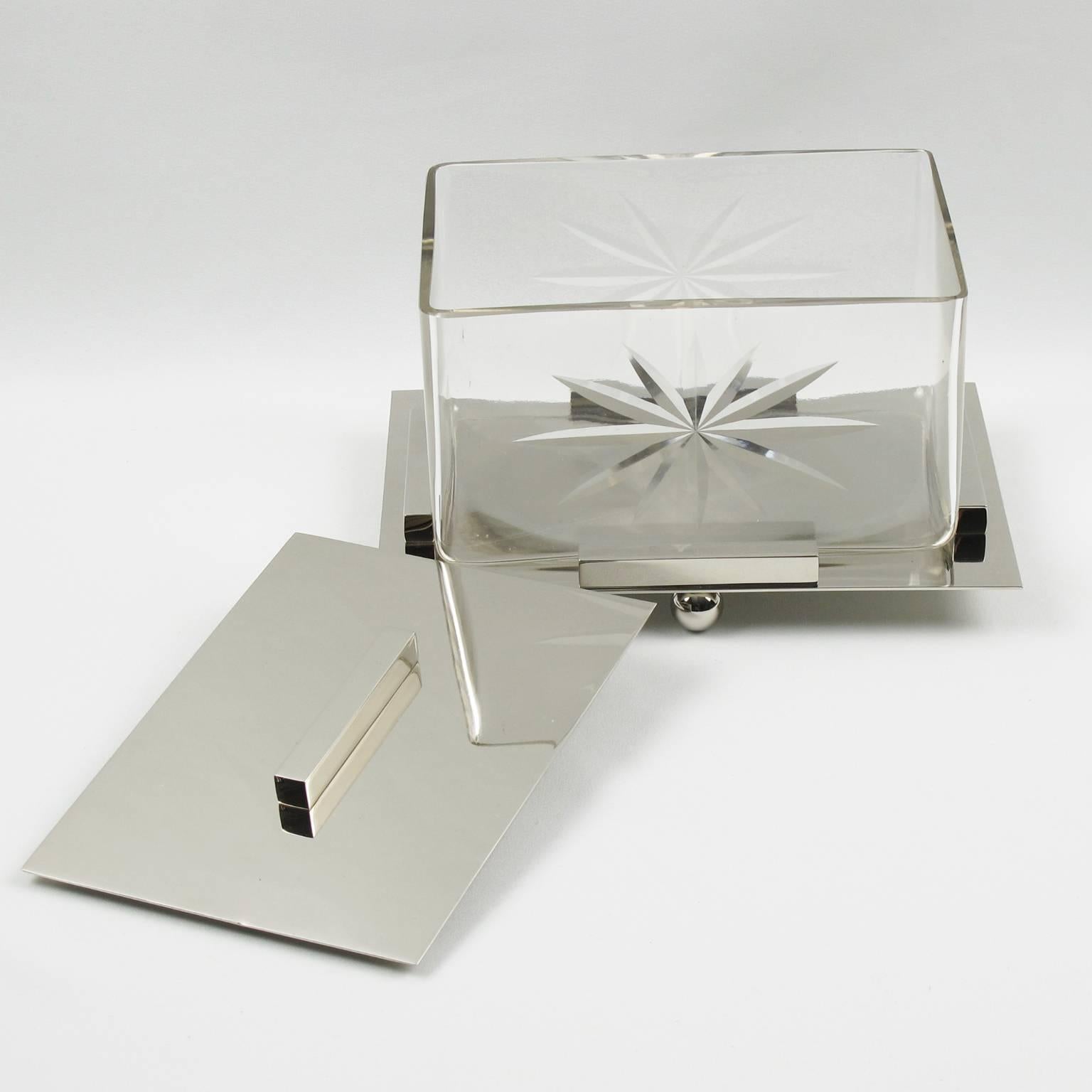 Mid-20th Century French Art Deco Chrome and Crystal Decorative Cookie Box, circa 1930s