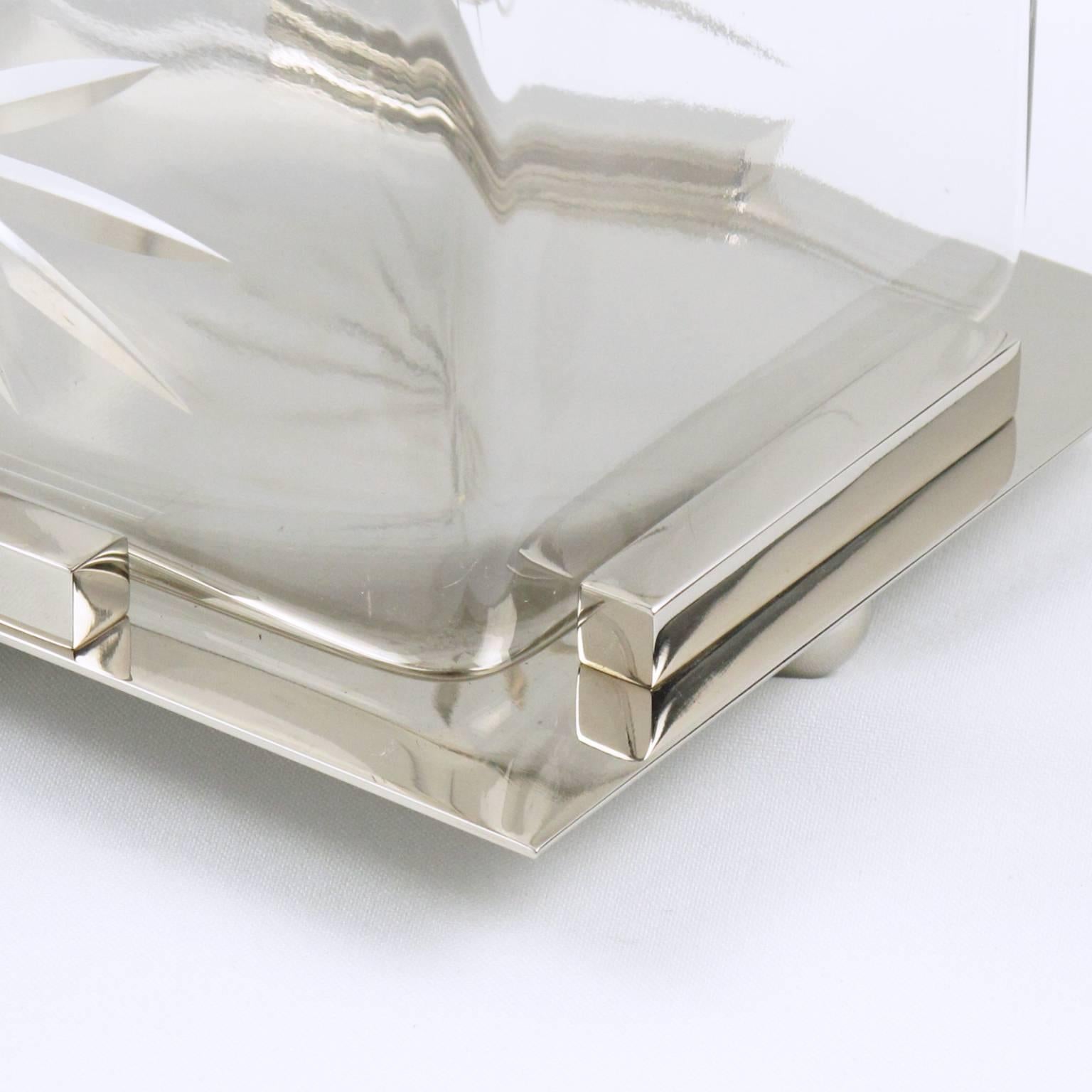 French Art Deco Chrome and Crystal Decorative Cookie Box, circa 1930s 2