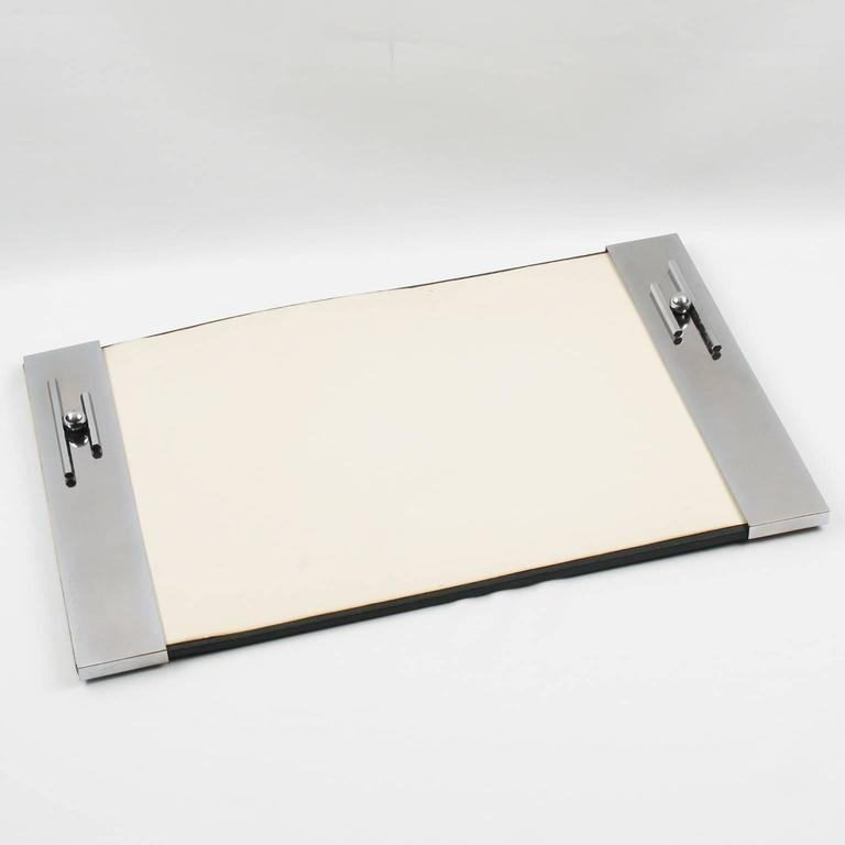 French Art Deco Modernist Chrome Desk Blotter Pad Circa 1930s At Elegant Vintage Art Deco Modernist Desk Blotter Pad Geometric Dimensional Streamline Chromed Metal Design On