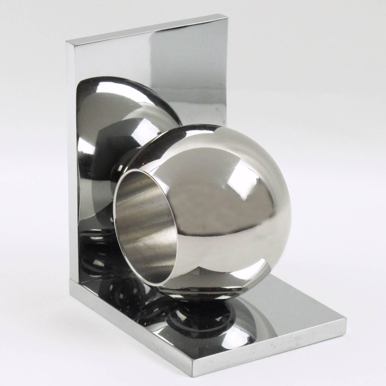 Mid-20th Century Industrial Machine Age French Art Deco Pair of Chrome Bookends