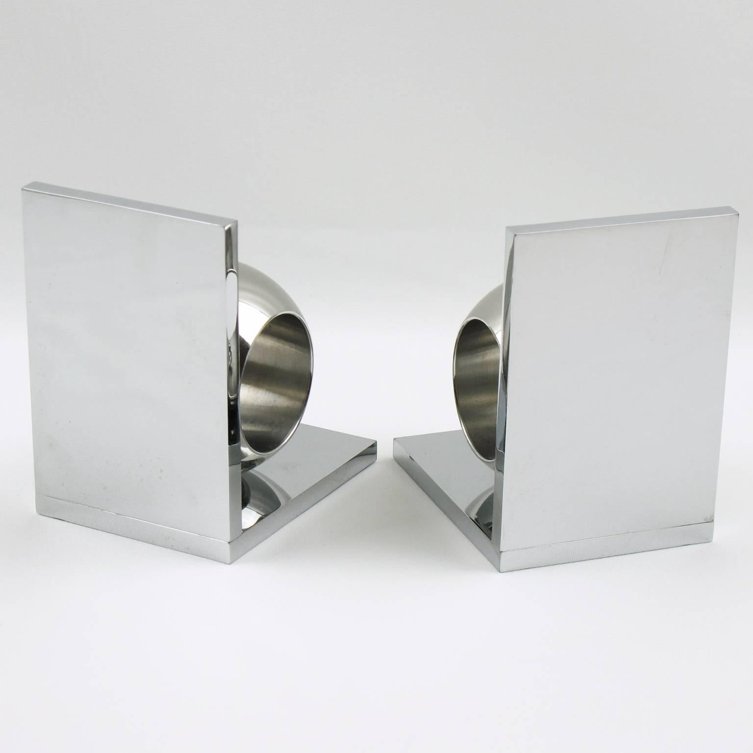 Industrial Machine Age French Art Deco Pair of Chrome Bookends 1